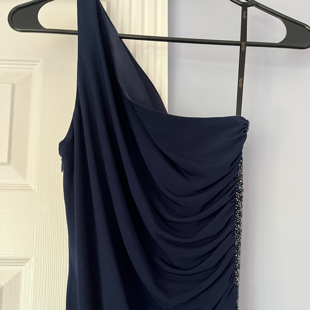 One shoulder evening gown